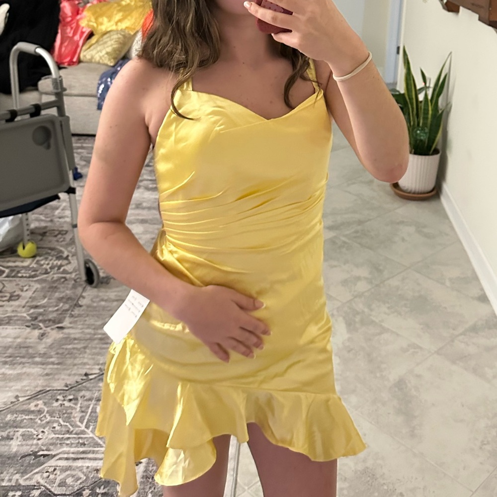 Short and Satin Yellow Mini Dress NWT